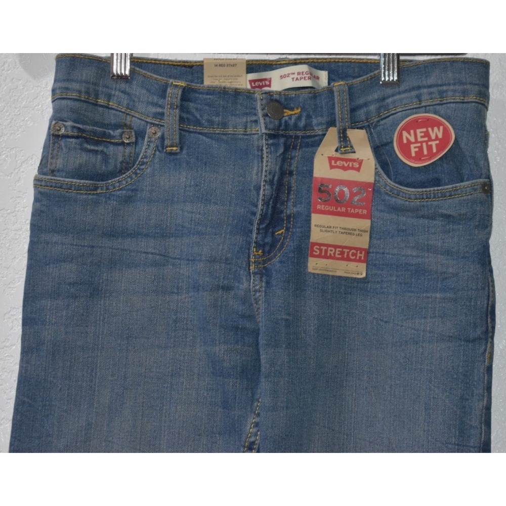 Levi's 502 Taper Stretch Regular Fit Jeans Med. Wash Boy Size 14R 915502 27 X 27 - Picture 4 of 16